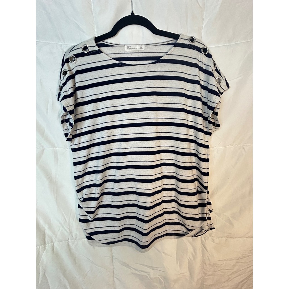 89th and Madison Womens Striped Casual Top with‎ Grommet Detail Size L